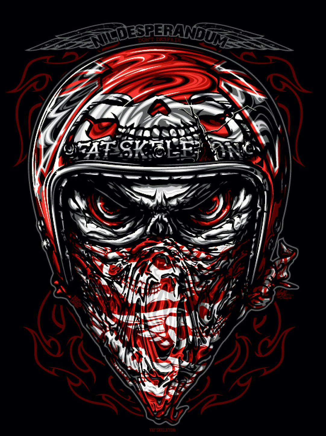 Fat Skeleton Helmet Bandana T Shirt - Fat Skeleton UK
