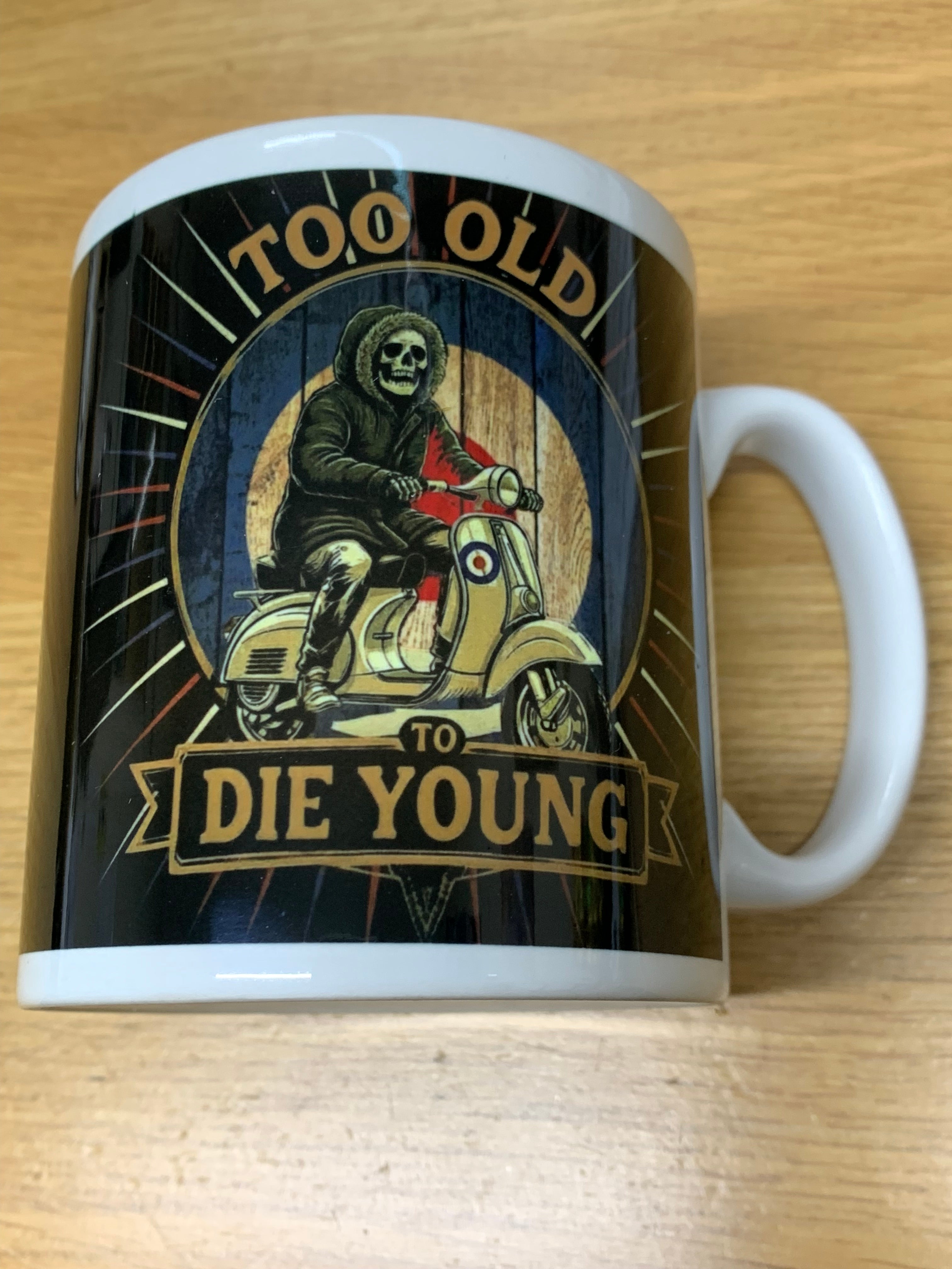 Fat Skeleton Scooter Mod Too Old to Die Young Mug - Fat Skeleton UK