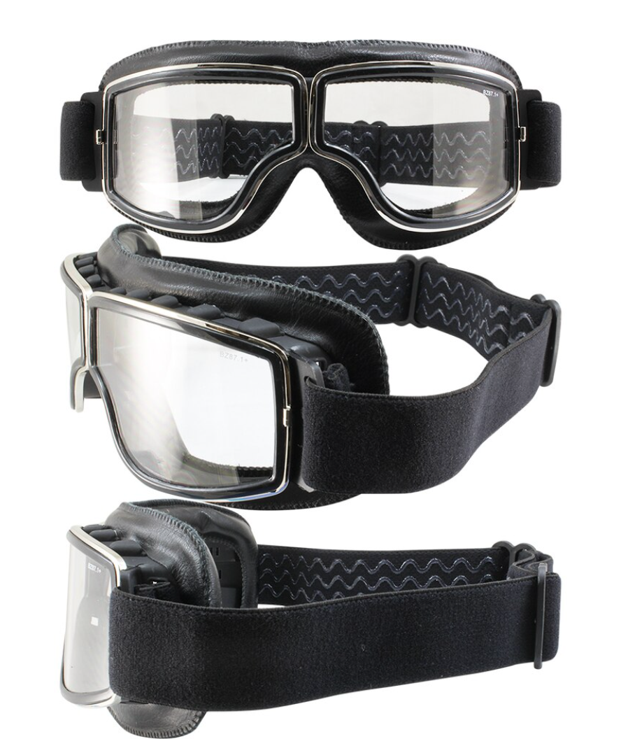 Clear Lens Aviator style Retro Pilot Goggles - Fat Skeleton UK