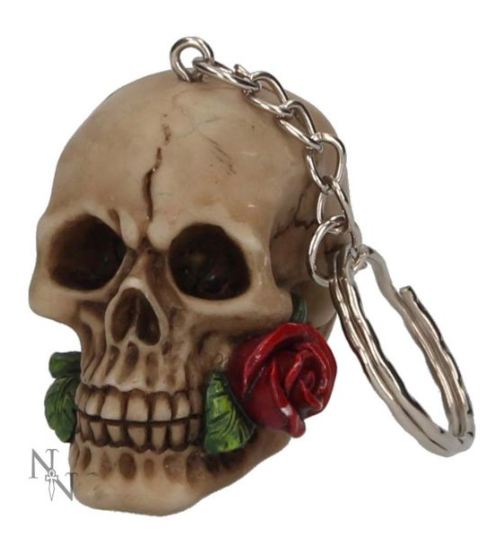 Rose from the Dead Biker Skull Keyring - Fat Skeleton UK
