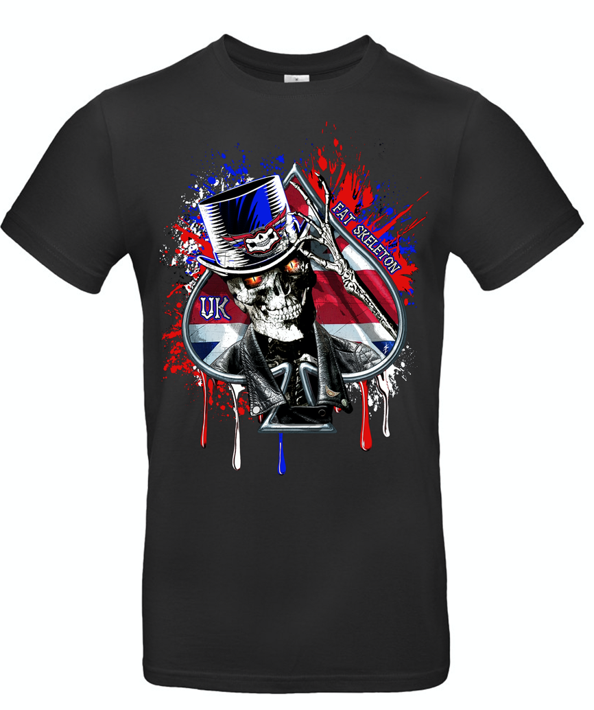 Fat Skeleton Biker Union Jack Top Hat Skull T Shirt - Fat Skeleton UK