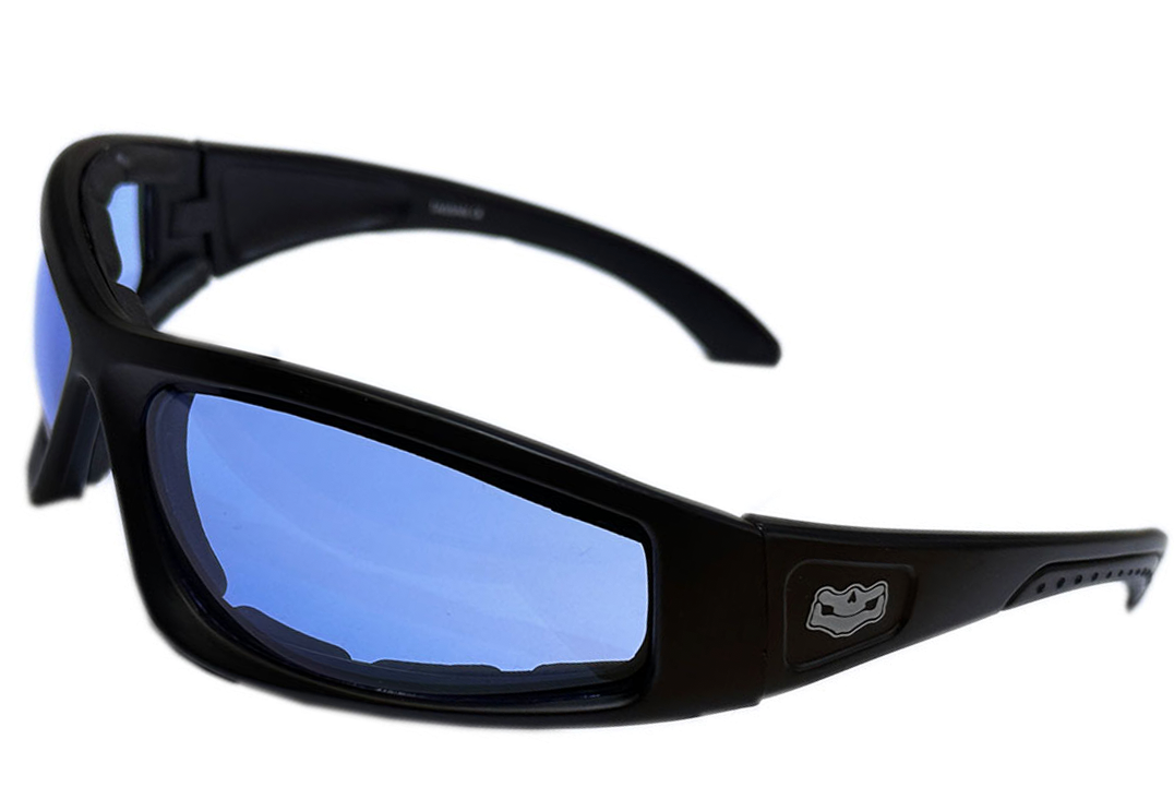 Fat Skeleton Wyoming "WIDE FIT" EVA Foam Padded Blue Lens Rider Sunglasses - Fat Skeleton UK