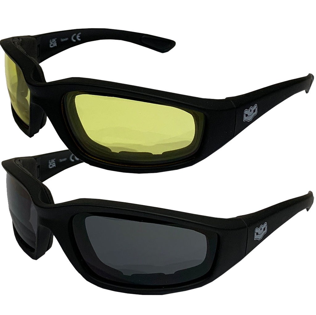 Yellow Lens Daytona EVA Foam Padded Reactive Lens Rider Glasses - Fat Skeleton UK