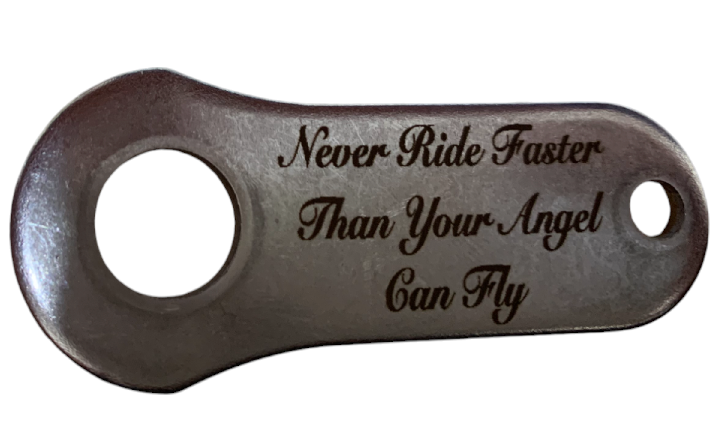 Engraved "Never Ride Faster" Guardian Stainless Steel Bike Bell Hanger - Fat Skeleton UK