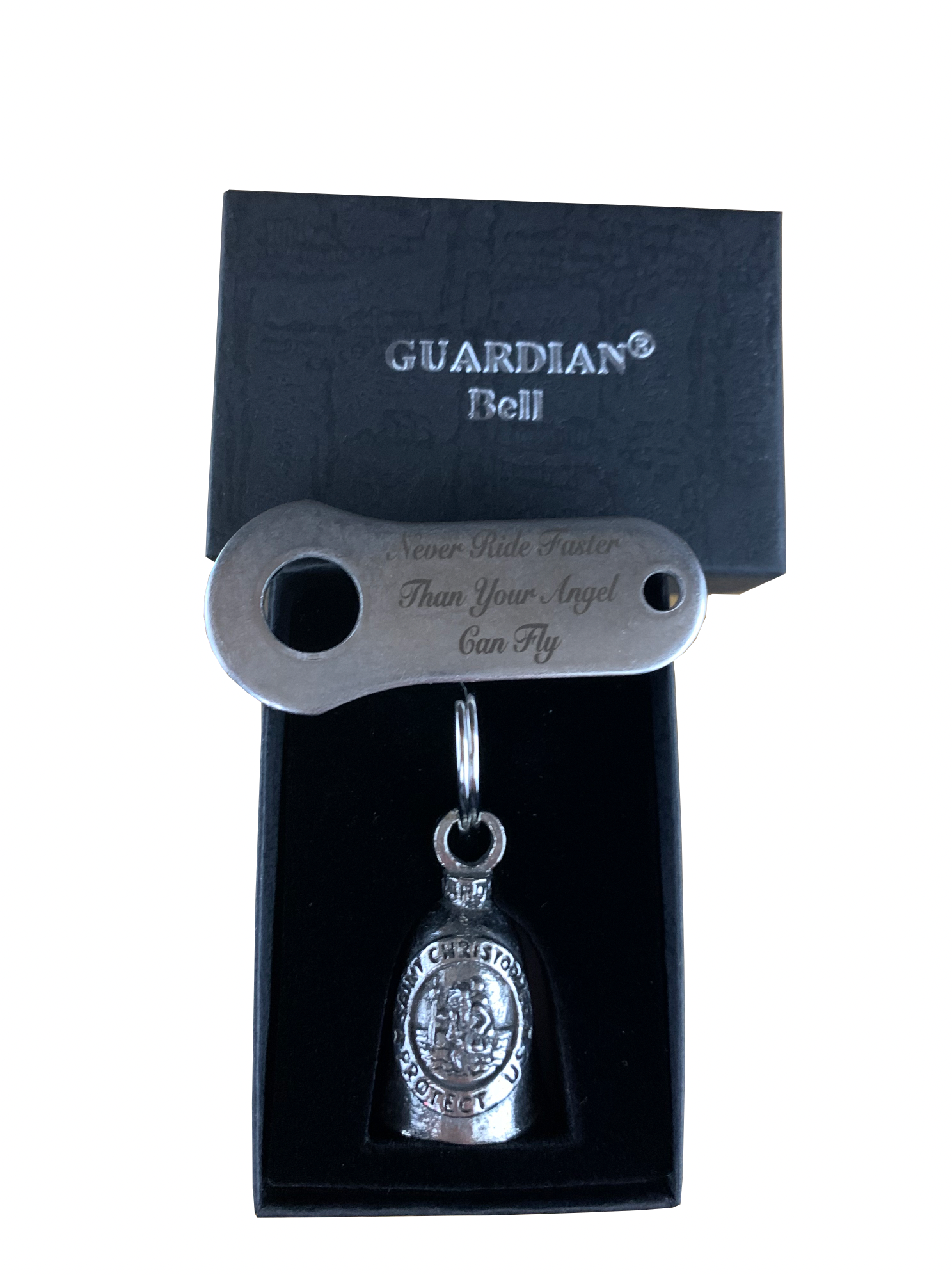 Saint Christopher Guardian Angel Bell with Gift Box & Engraved Bell Hanger - Fat Skeleton UK