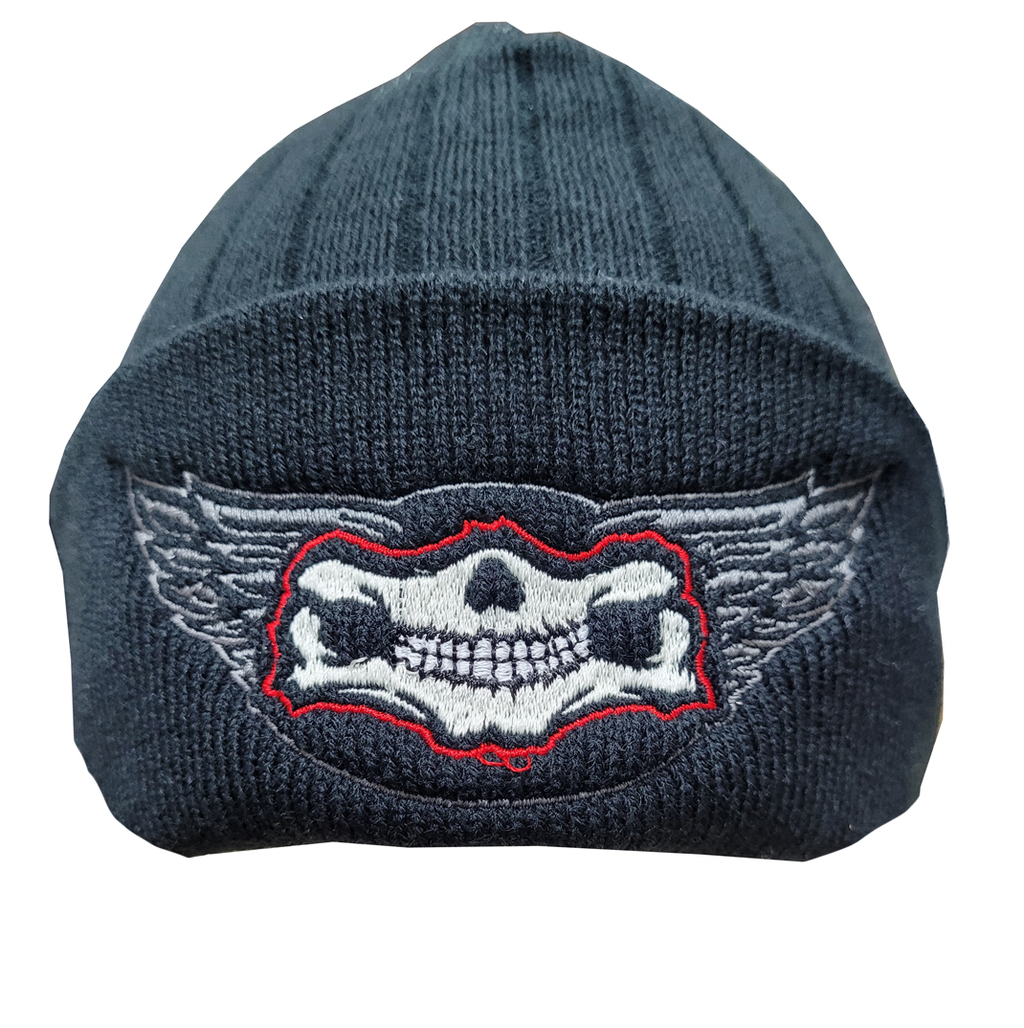 Fat Skeleton Wing Logo WARM Black Rib Knitted Beanie - Thinsulate Lined - Fat Skeleton UK