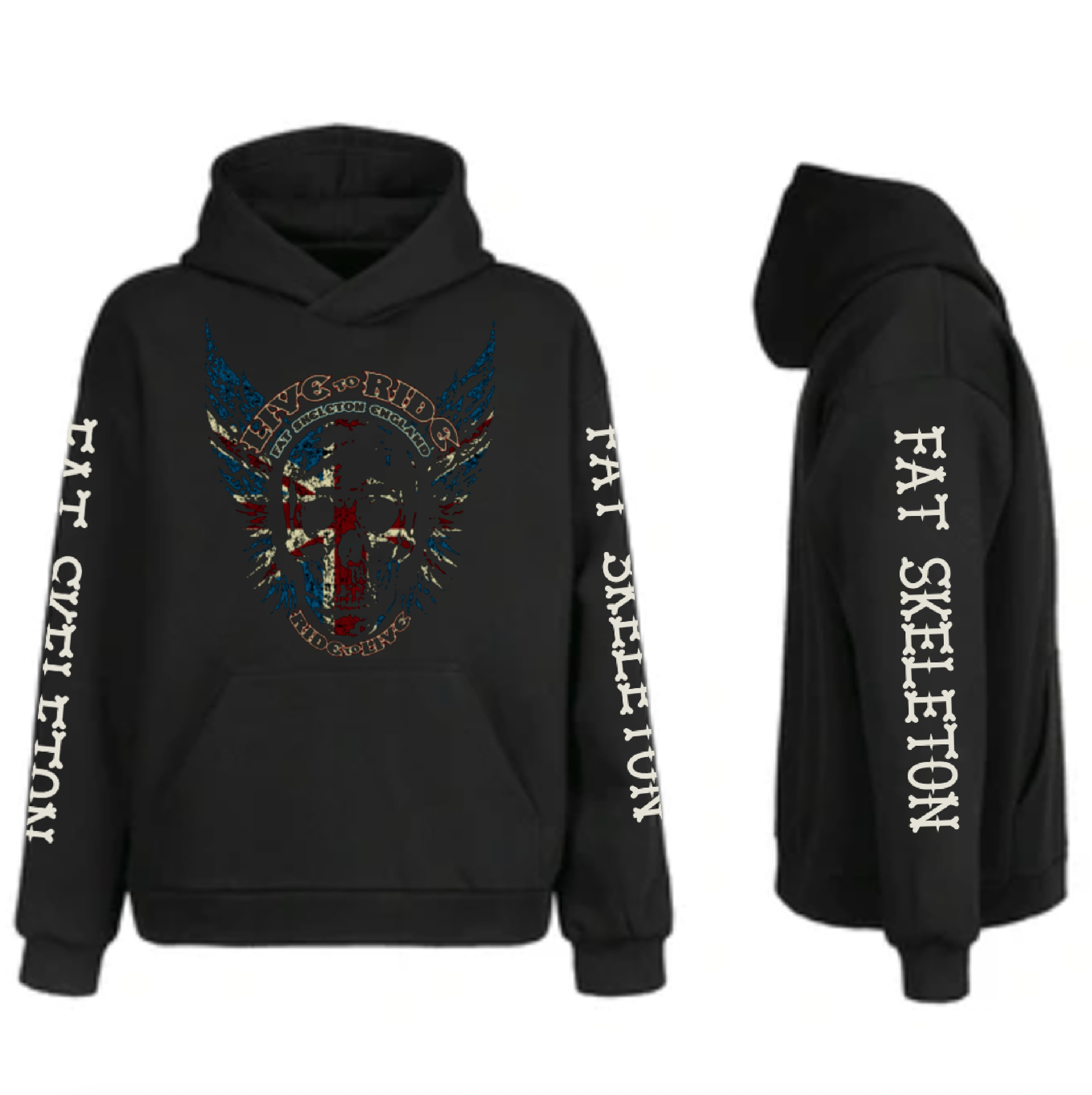 Fat Skeleton Live To Ride UK Skull Hoodie - Fat Skeleton UK