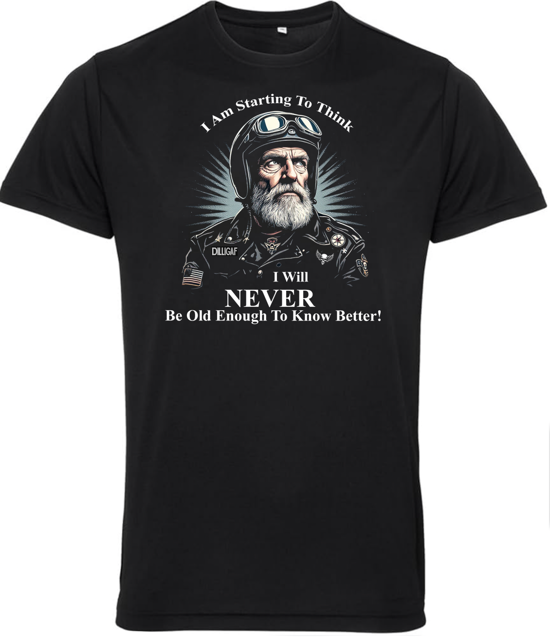 Never Old Enough to Know Better Old Guys Riding Bikes T Shirt - Fat Skeleton UK