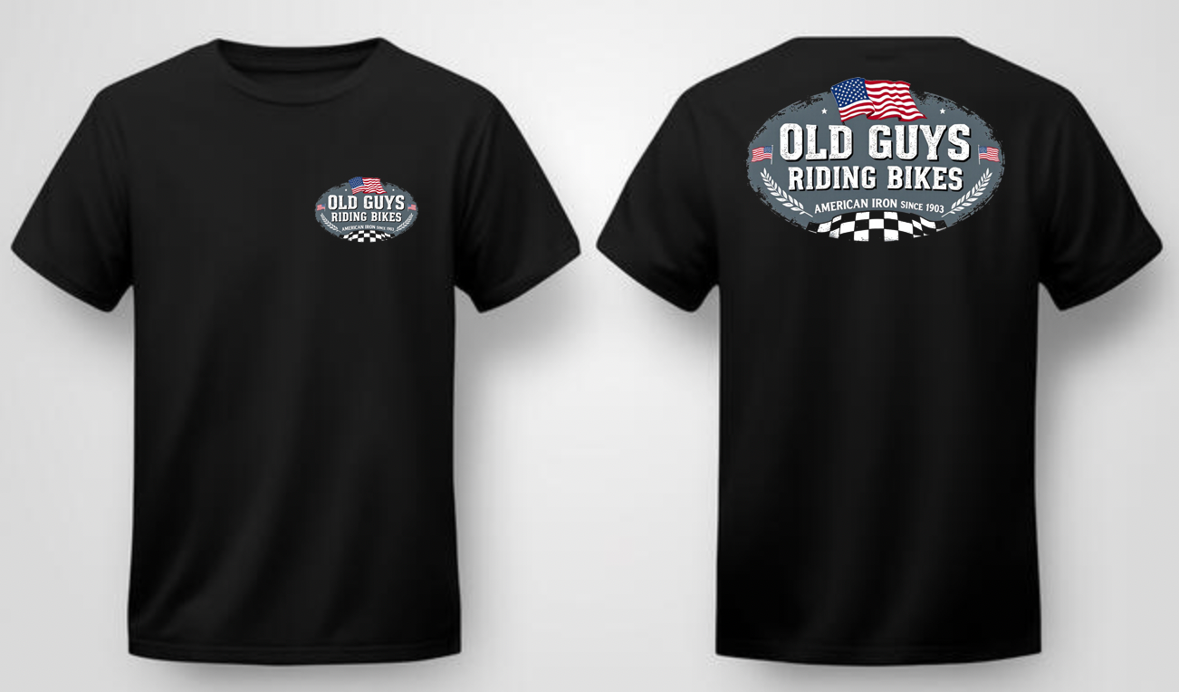 Old Guys Riding Bikes American Iron Design Double Print T Shirt - Fat Skeleton UK
