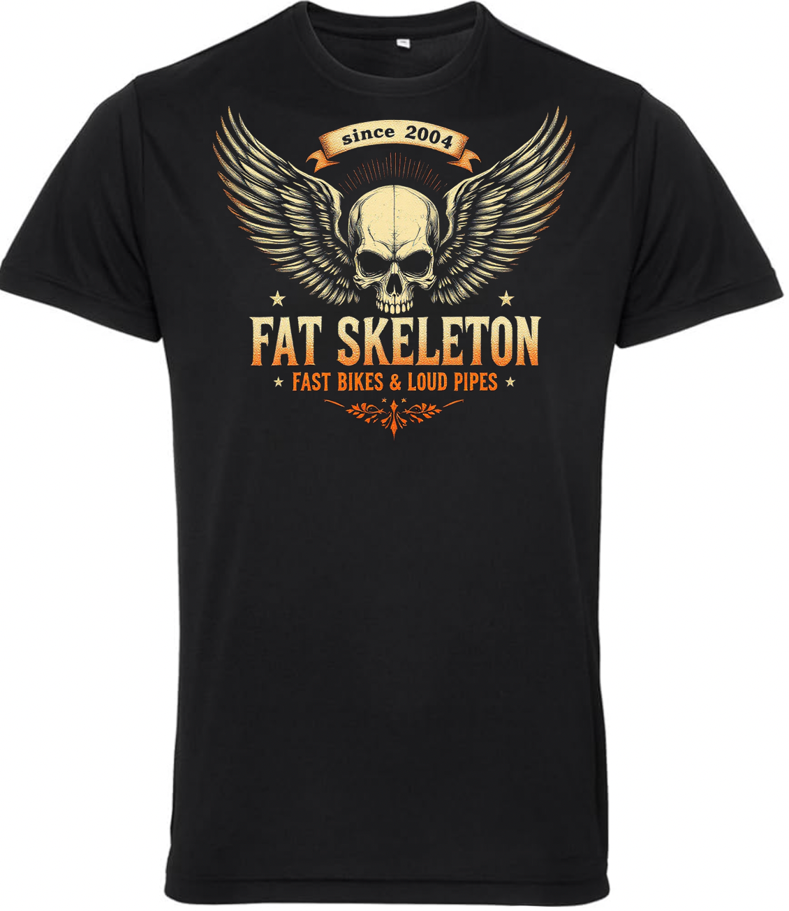Fat Skeleton NEW Loud Pipes & Fast Bikes Wing Skull Biker T Shirt - Fat Skeleton UK