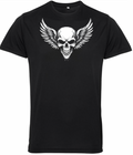 Grinning Skull & Wings Biker T Shirt - Fat Skeleton UK