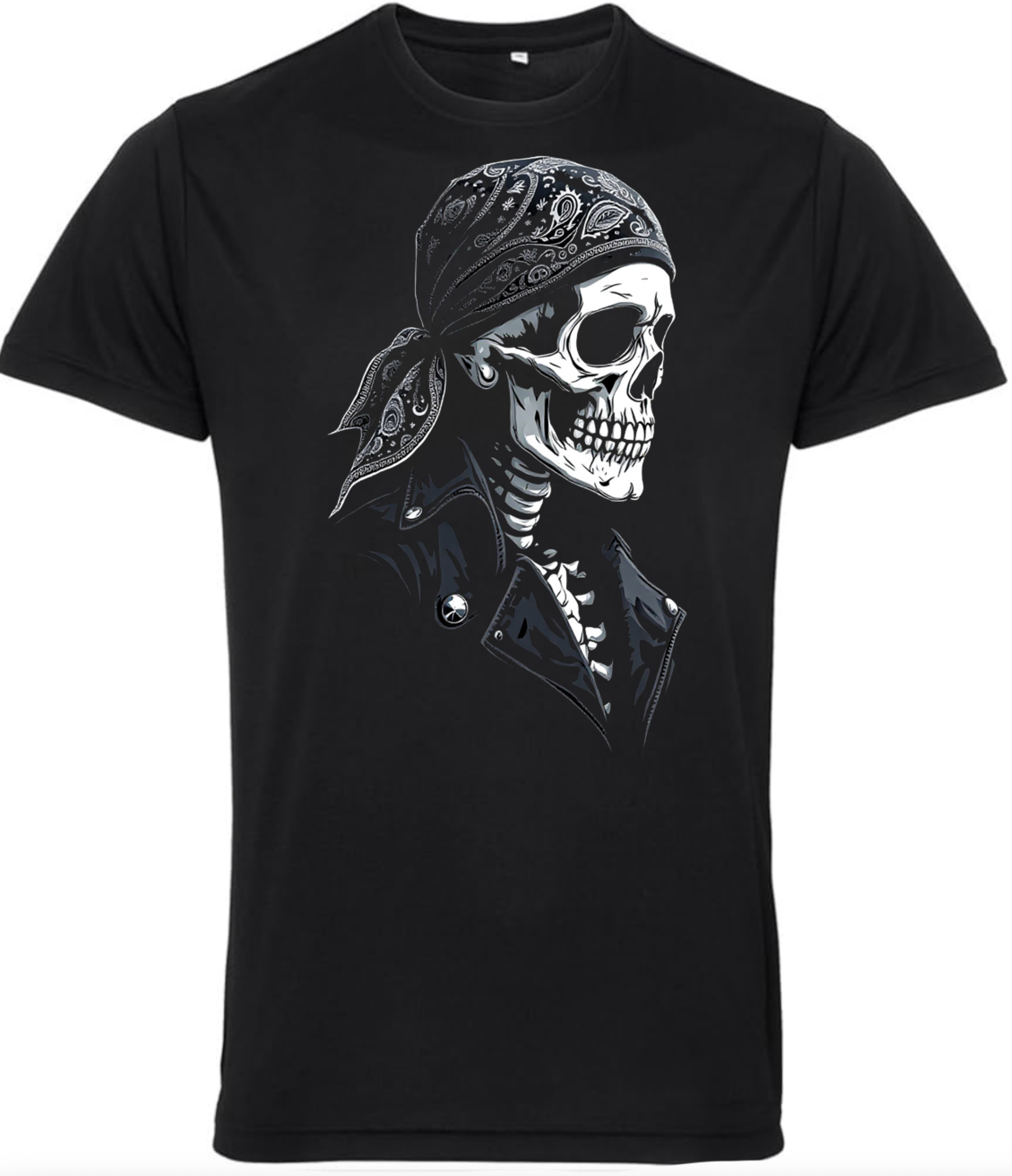 Fat Skeleton Bandana Skull Biker T Shirt - Fat Skeleton UK