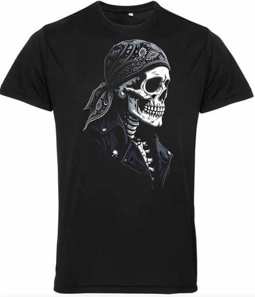 Fat Skeleton Bandana Skull Biker T Shirt - Fat Skeleton UK