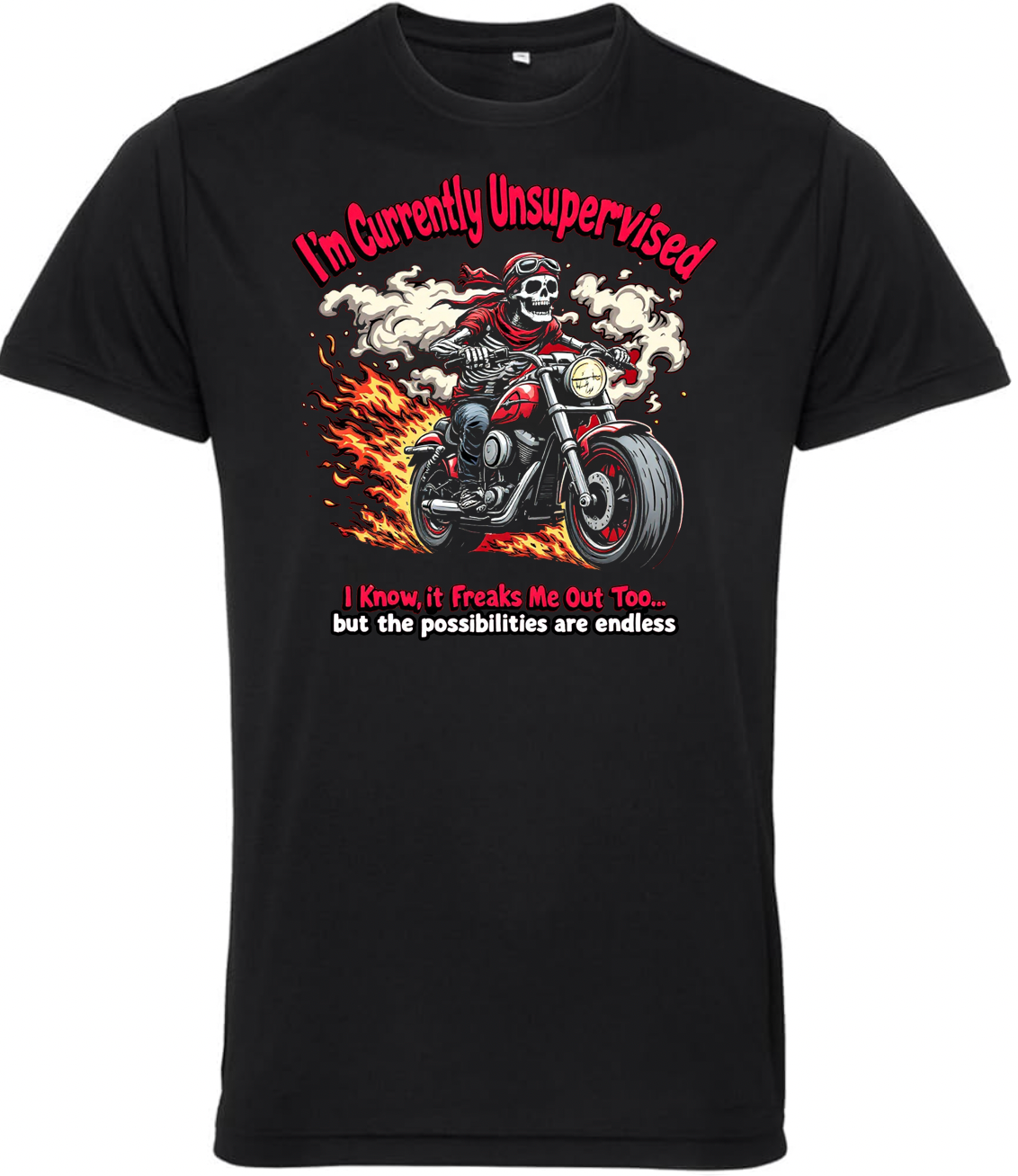 Old Guys Riding Bikes Currently Unsupervised Biker T Shirt - Fat Skeleton UK