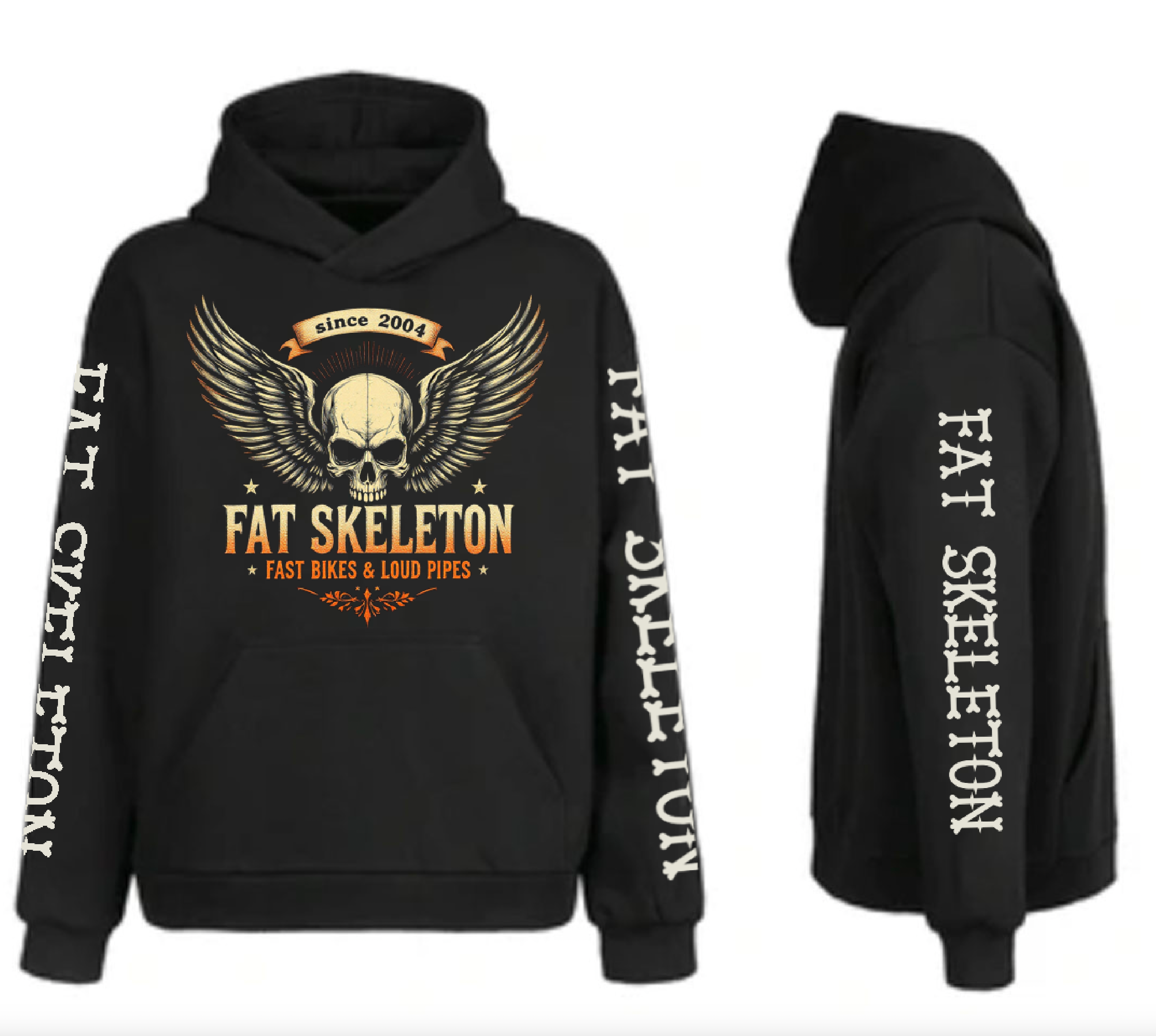 Fat Skeleton Fast Bikes Loud Pipes Wing logo Hoodie - Fat Skeleton UK