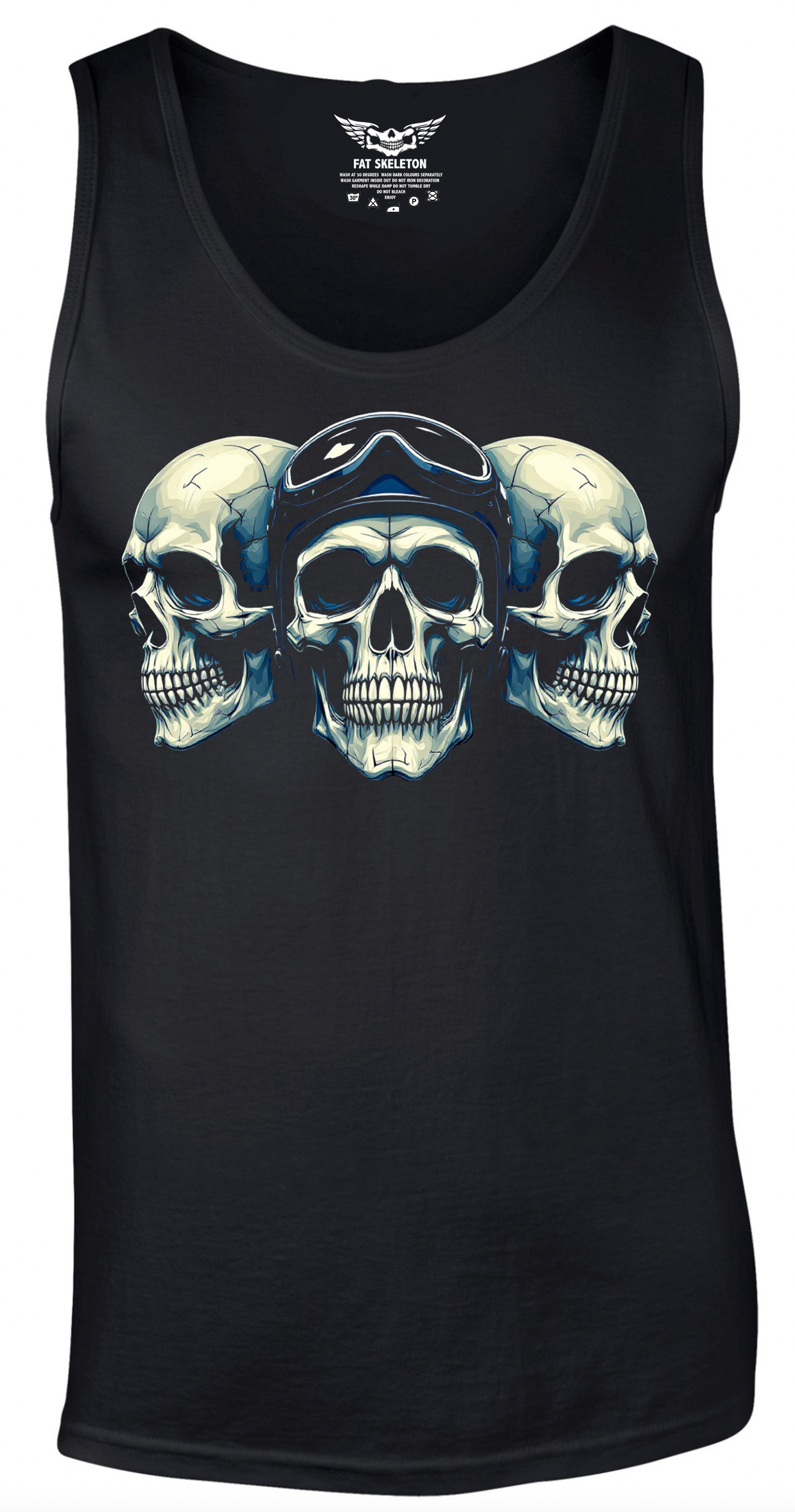 Fat Skeleton Three Skulls Biker Vest - Fat Skeleton UK