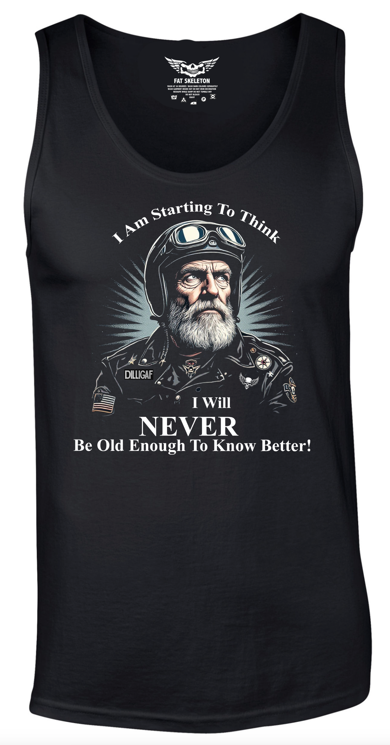 Old Enough to Know Better Old Guys Riding Bikes Vest - Fat Skeleton UK