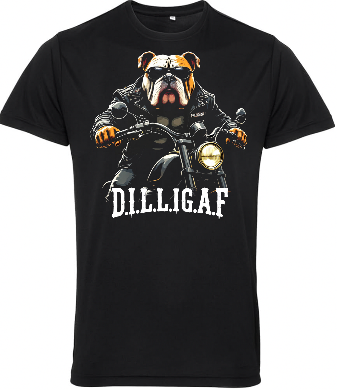 Fat Skeleton DILLIGAF Dog Biker T Shirt - Fat Skeleton UK