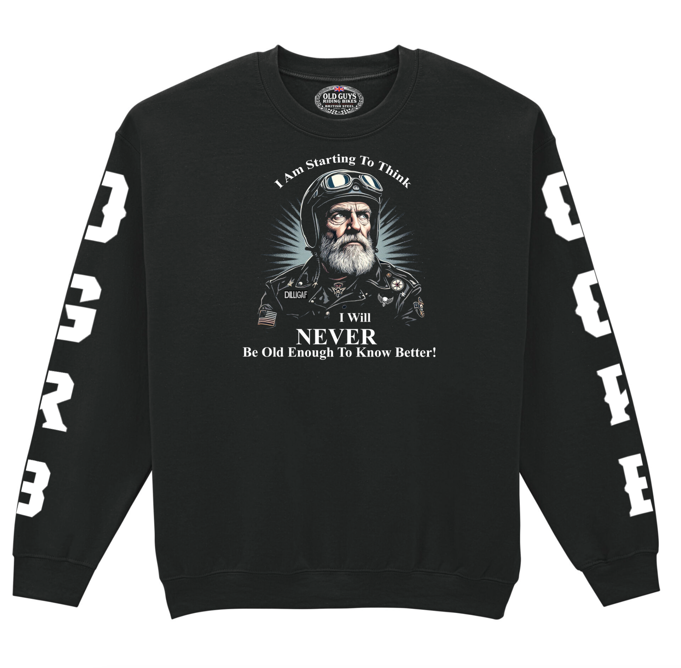 Never Old Enough to Know Better Old Guys Riding Bikes Sweatshirt - Fat Skeleton UK