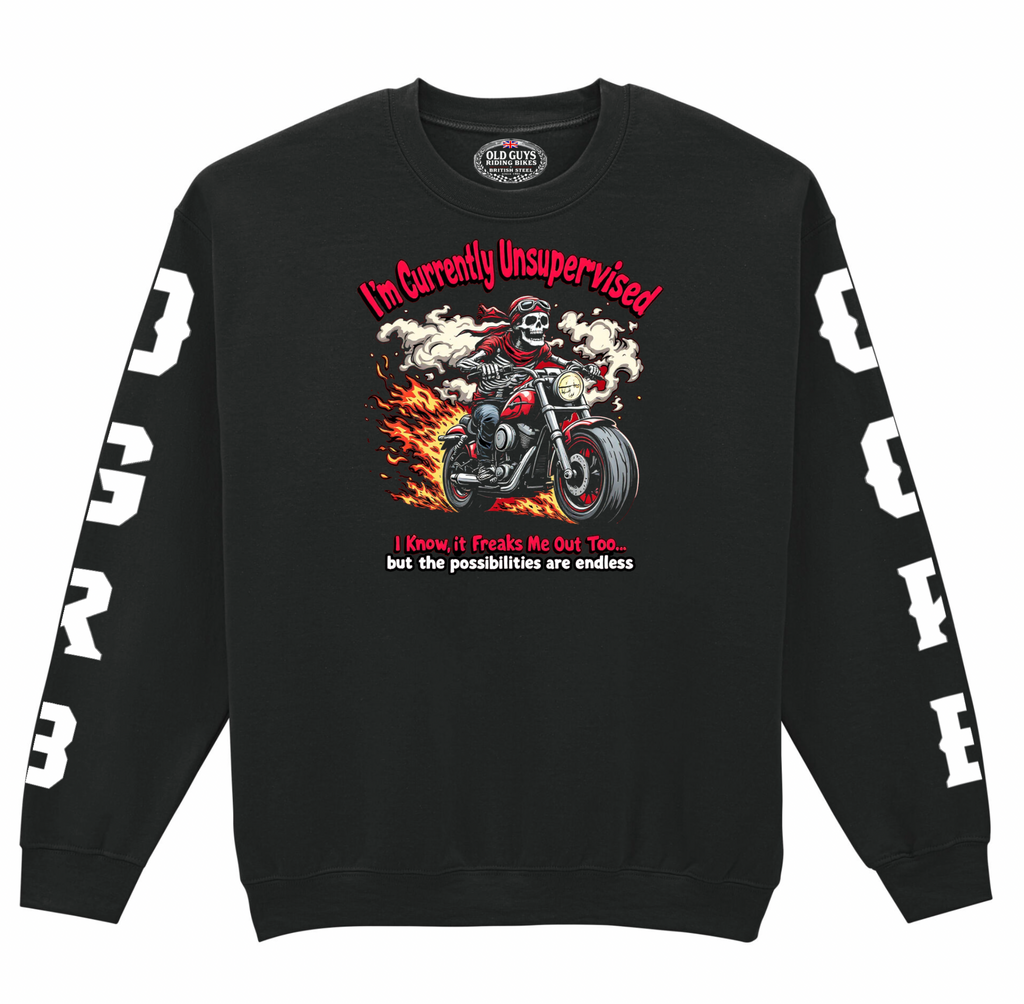 Currently Unsupervised Old Guys Riding Bikes Sweatshirt - Fat Skeleton UK