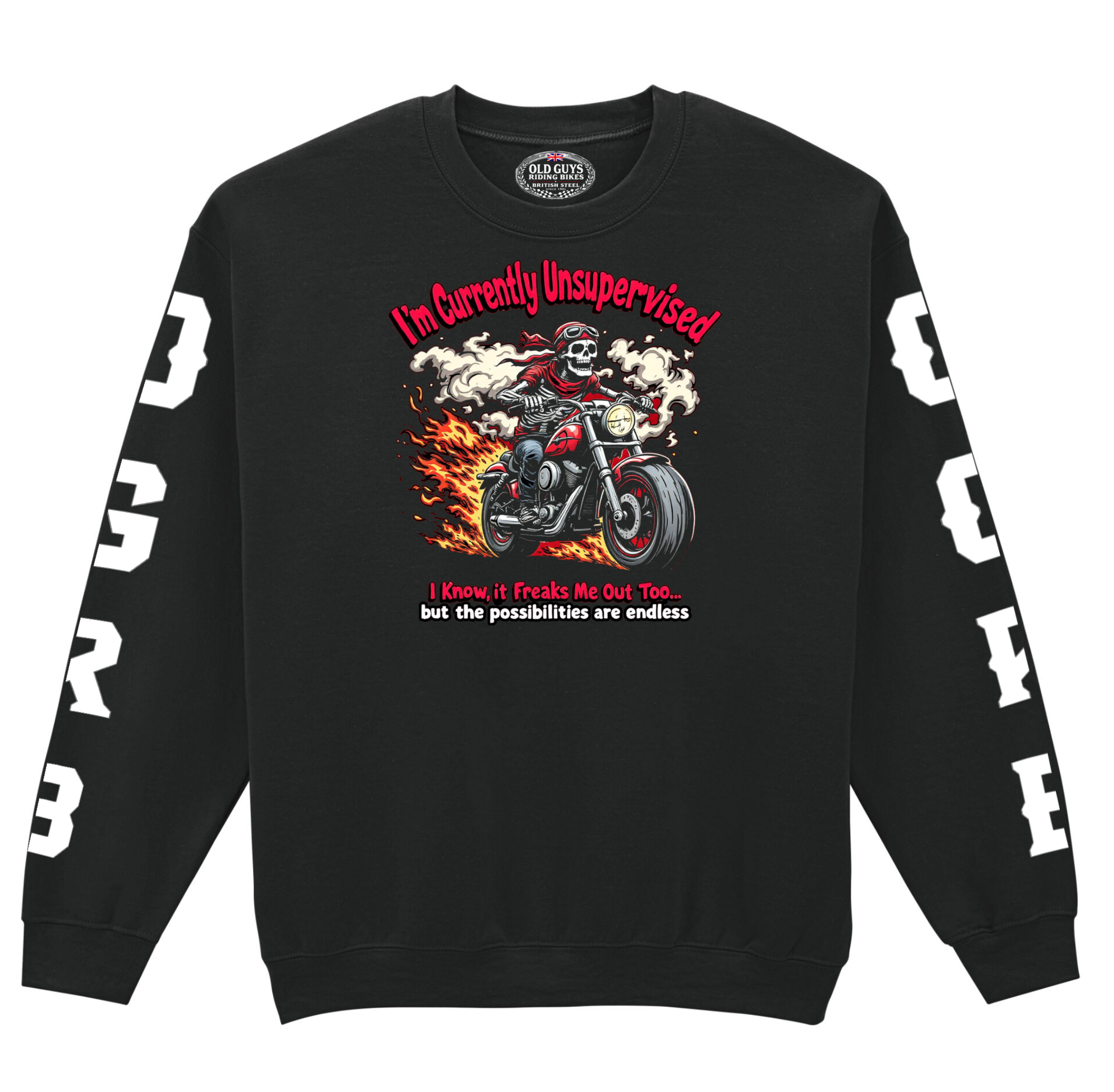 Currently Unsupervised Old Guys Riding Bikes Sweatshirt - Fat Skeleton UK