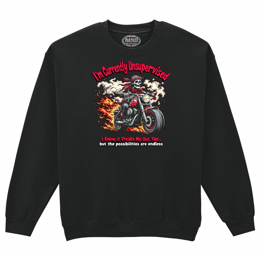 Currently Unsupervised Old Guys Riding Bikes Sweatshirt - Fat Skeleton UK