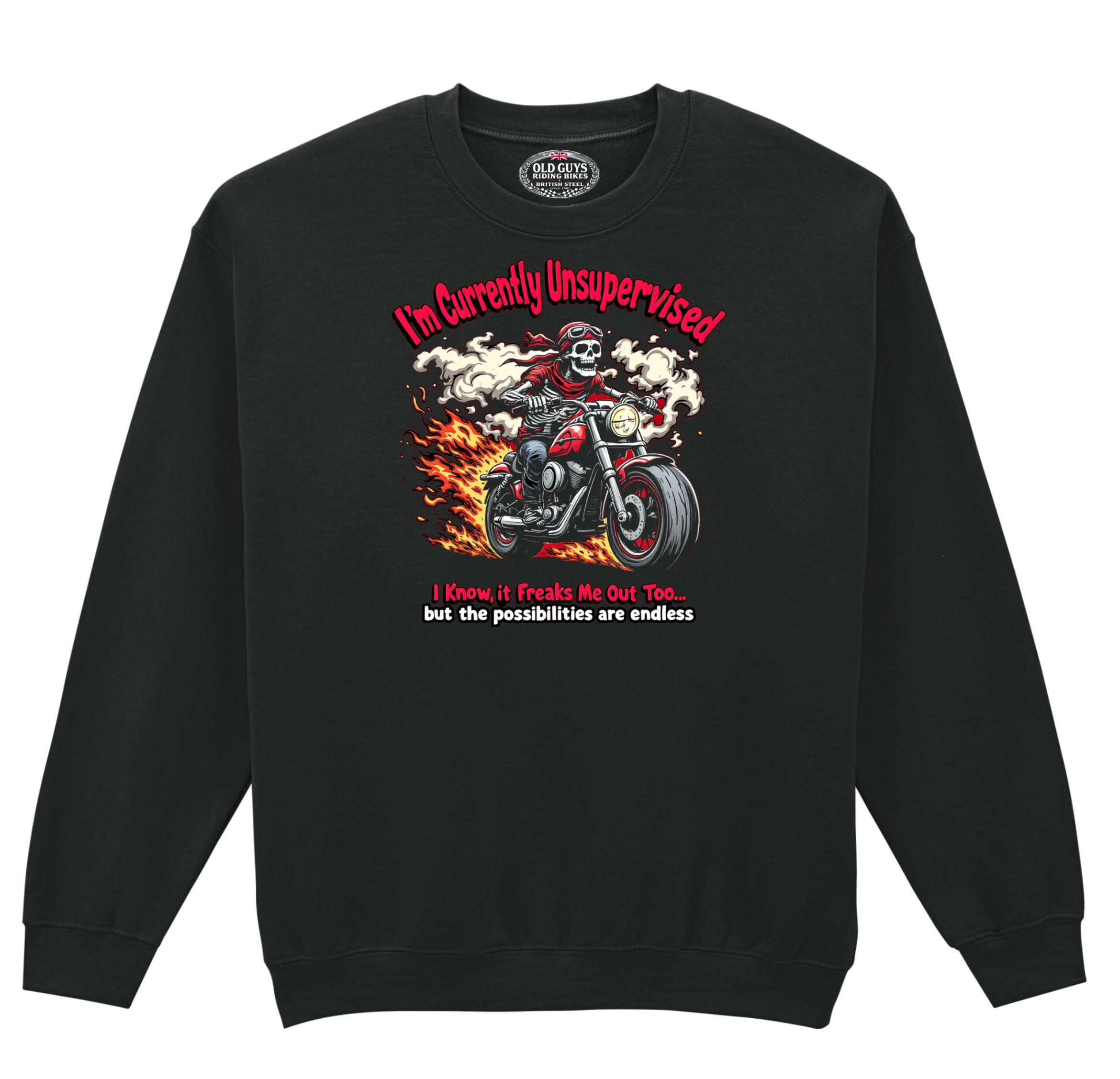 Currently Unsupervised Old Guys Riding Bikes Sweatshirt - Fat Skeleton UK