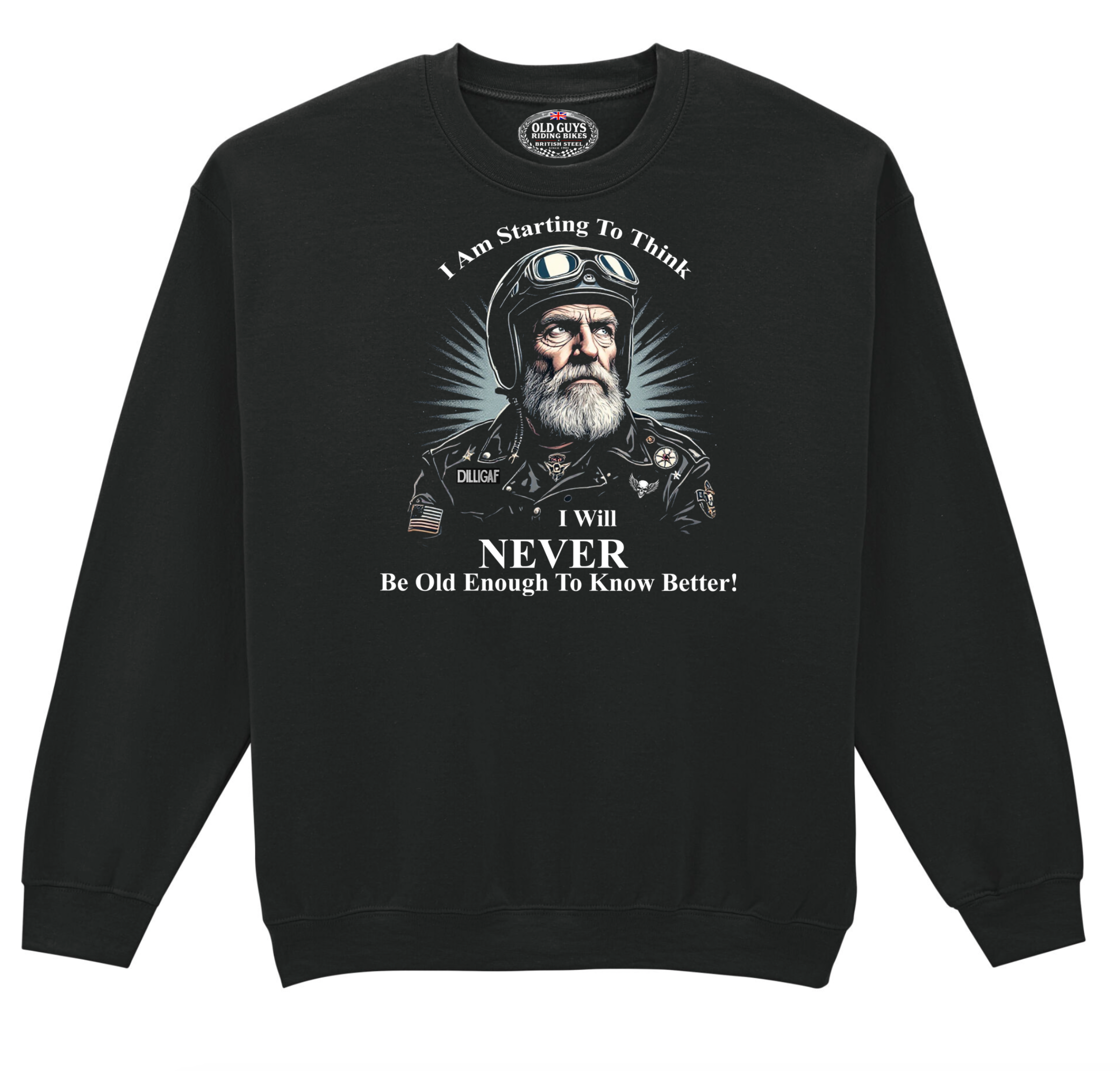 Never Old Enough to Know Better Old Guys Riding Bikes Sweatshirt - Fat Skeleton UK