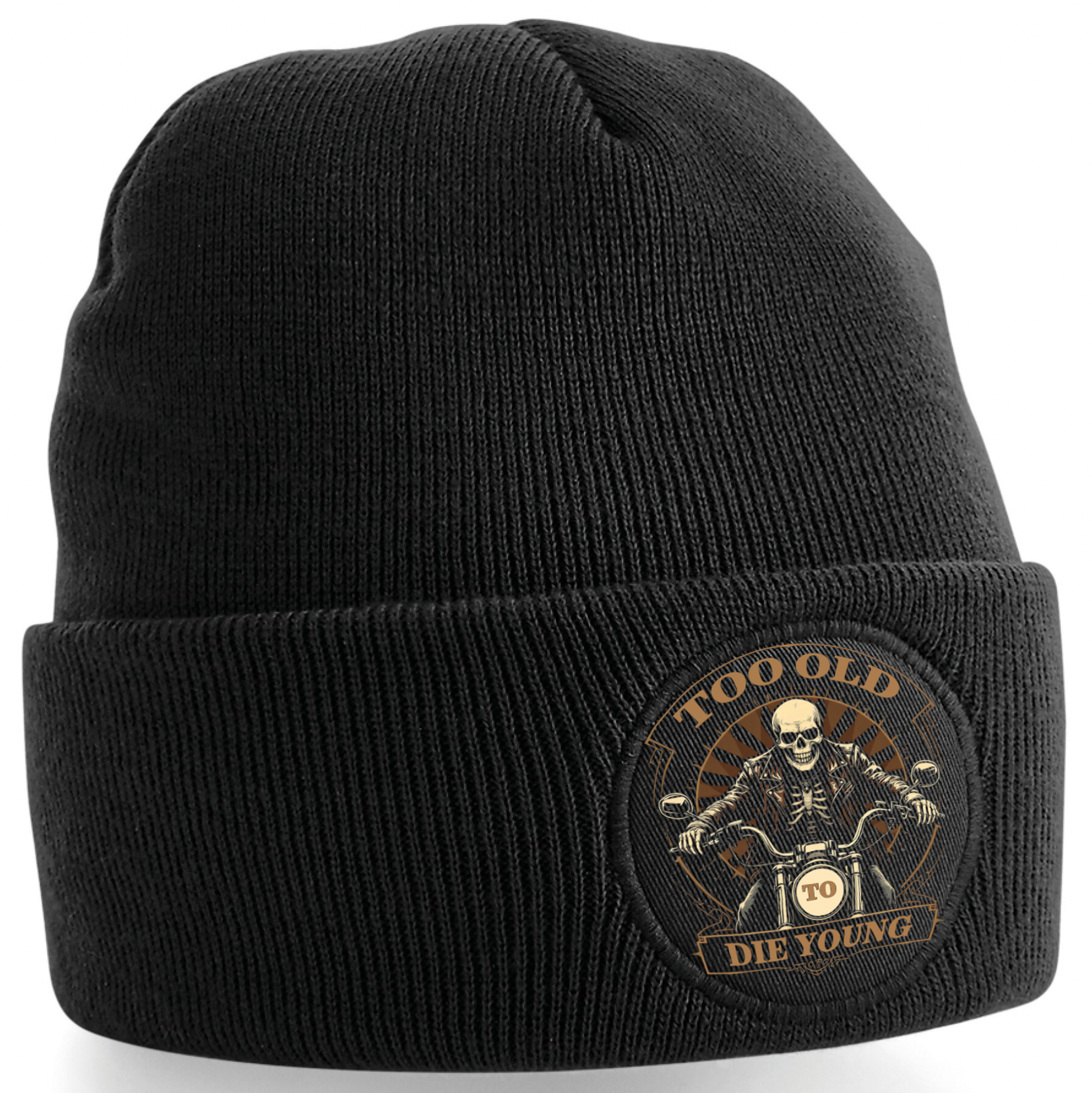 Fat Skeleton Too Old to Die Young Black Patch Beanie - Fat Skeleton UK
