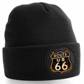 ROUTE 66 Road Sign Black Patch Beanie - Fat Skeleton UK