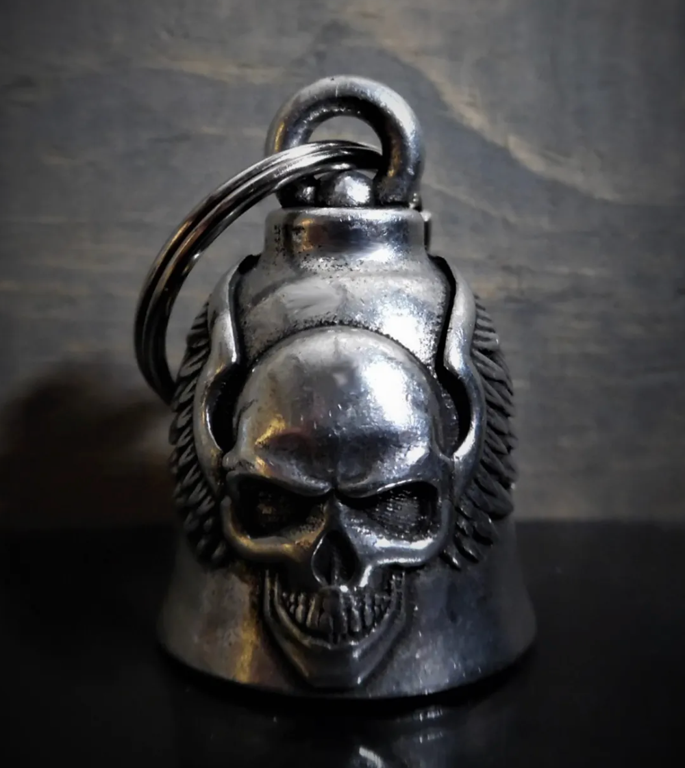 Skull & Upswept Wings Guardian Angel Gremlin Bell - Fat Skeleton UK