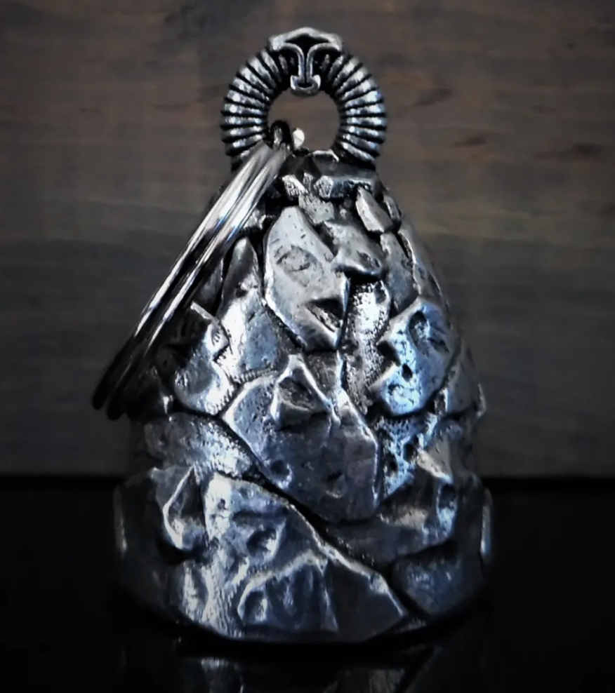 Celtic Cross with Green Crystal Motorcycle Guardian Angel Bell - Fat Skeleton UK