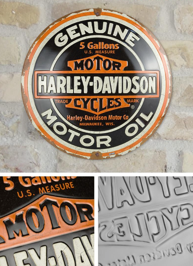 Harley Davidson Genuine Motor Oil Domed Sign 35cm x 35cm - Fat Skeleton UK