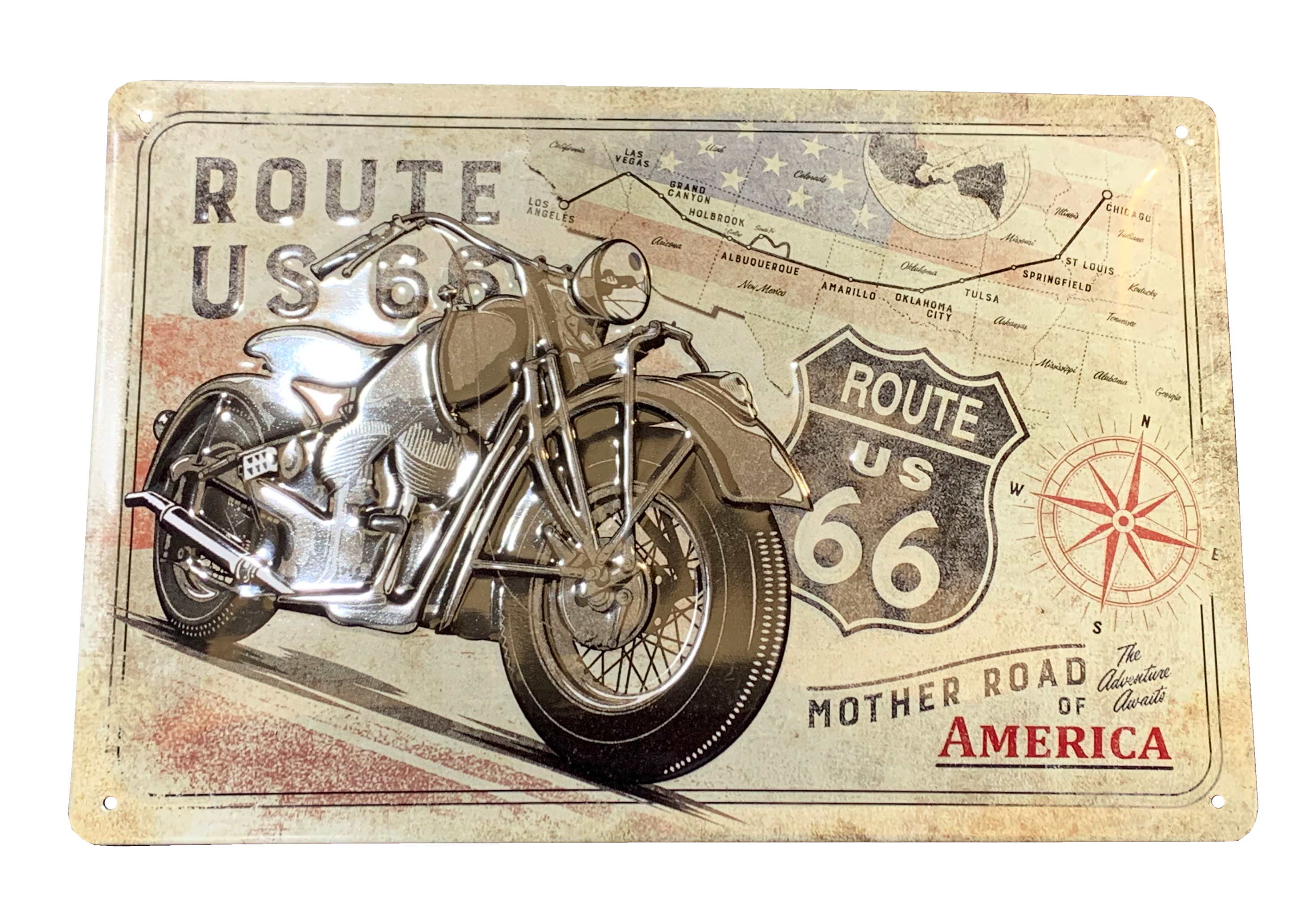 Route 66 The Mother Road Classic Harley Motorcycle Metal sign - Fat Skeleton UK
