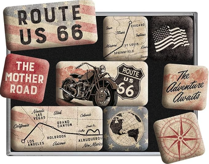 Route 66 Bike Map 9-Piece Magnet Set - Fat Skeleton UK
