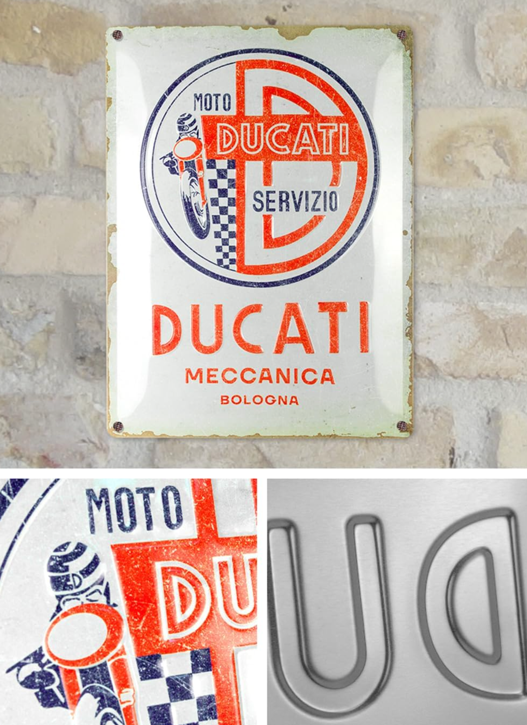 Moto Ducati Meccanica Bologna Servizio Motorcycles Metal Sign 30cm x 40cm - Fat Skeleton UK