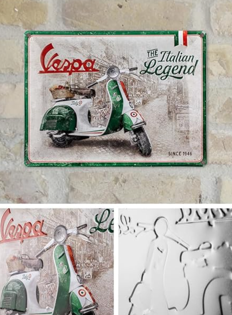 Vespa The Italian Classic Metal Sign 30cm x 40cm - Fat Skeleton UK