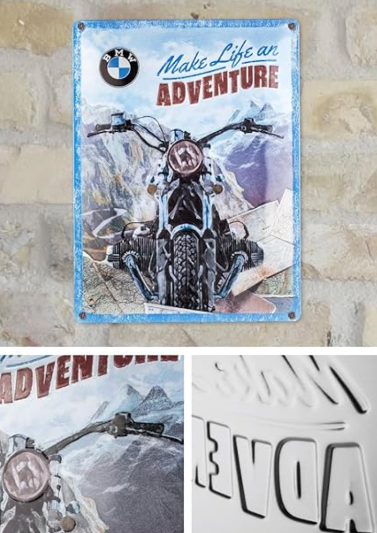BMW Make Life an Adventure Metal Motorcycle Sign 30cm x 40cm - Fat Skeleton UK