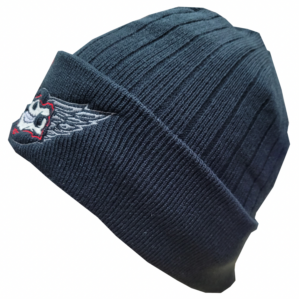 Fat Skeleton Wing Logo WARM Black Rib Knitted Beanie - Thinsulate Lined - Fat Skeleton UK