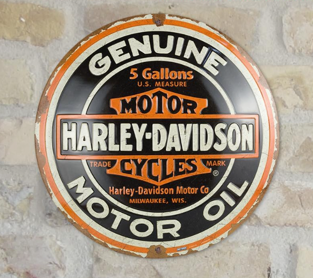 Harley Davidson Genuine Motor Oil Domed Sign 35cm x 35cm - Fat Skeleton UK