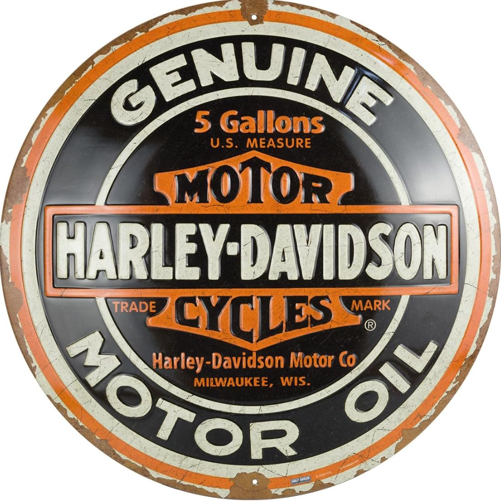 Harley Davidson Genuine Motor Oil Domed Sign 35cm x 35cm - Fat Skeleton UK