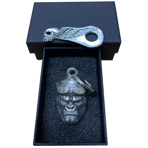 3D Biker Gorilla Guardian Angel Bell with Skull Bell Hanger & Gift Box - Fat Skeleton UK