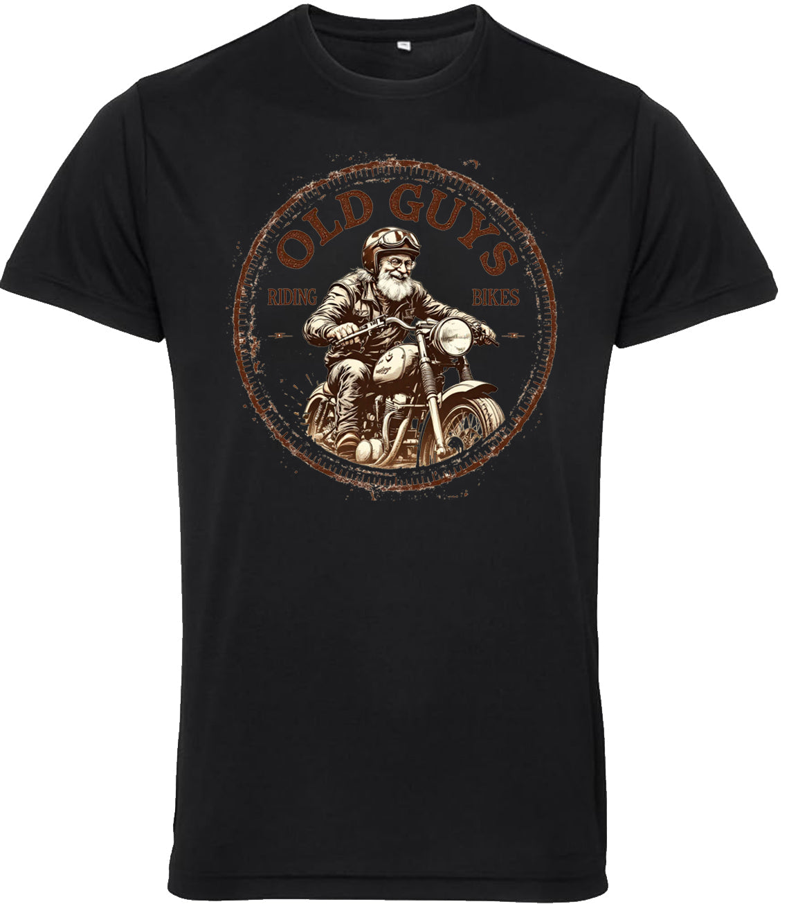 Sepia Old Guys Riding Bikes T Shirt - Fat Skeleton UK
