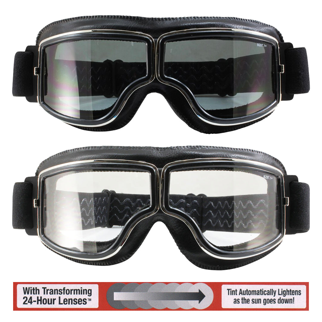 Reactive Photochromic Lens Aviator style Retro Pilot Goggles - Fat Skeleton UK